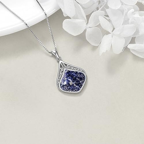YAFEINI Teardrop Necklace Sterling Silver Filigree Irish Pendant Necklace Natural Stone Moonstone/Lapis Lazuli/Larimar/Moss Agate Necklace Jewelry - color: Light Lapis lazuli teardrop necklace