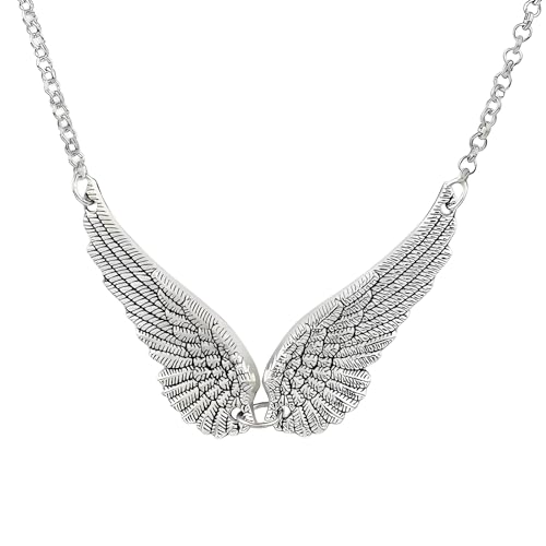 coadipress Vintage Gothic Angel Wing Necklace for Women Antique Silver Teardrop Crystal Pendant Necklace Retro Punk Statement Necklace Halloween Jewelry Gift - color: Silver