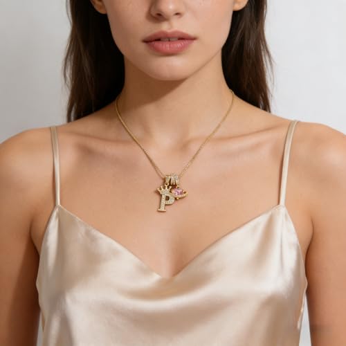 18K Gold & Silver Plated Initial Necklaces for Women - color: P-Gold
