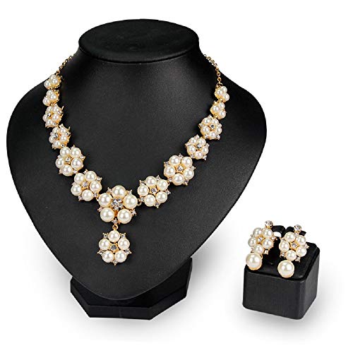 3pcs Charm Gold Water Drill Pearl Necklace Earrings Set Handmade Grinding Fashion Trend Jewelry Elegant Dignified Harmonious Color Matching Jewelry Gift for Woman Prom Party