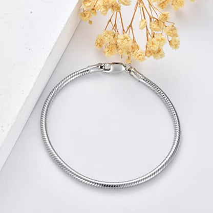 KXJ Solid 925 Sterling Silver Italian Snake Chain Bracelet 2mm/3mm Round Snake Bracelet Anklet for Men Women Charm Bracelet Jewelry Gifts for Dad Boyfriend Birthday Valentines Day Anniversary Graduation, 6.5/7/8/9 inch,Made in Italy - size: 9 inches