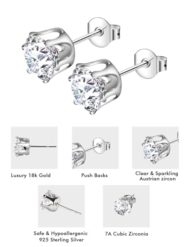 925 Sterling Silver Stud Earrings Set of 5 Pairs Hypoallergenic 18K Gold Cubic Zirconia Earrings for Women Men Sparkling Fancy Gift - color: Advanced version - Platinum - 5 pairs