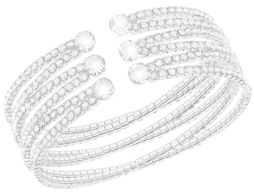 Suyi Rhinestone Bracelet for Women Silver Multilayer Cuff Bracelet Crystal Bridal Bracelets - color: Silver 4