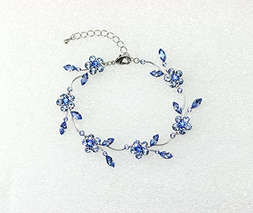 Faship Gorgeous Rhinestone Crystal Floral Necklace Earrings Set - color: Blue / Matching Bracelet