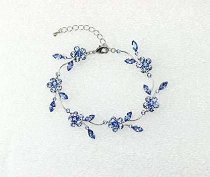Faship Gorgeous Rhinestone Crystal Floral Necklace Earrings Set - color: Blue / Matching Bracelet