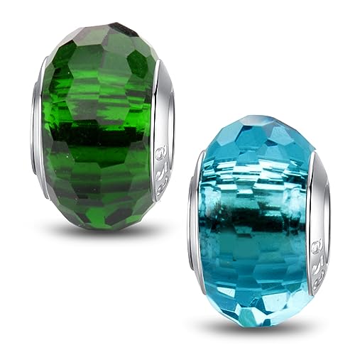 MICOO 925 Sterling Silver Charms for Bracelets,Fashion DIY Dangle Pendants Beads Simulated Birthstone Charms,Birthday Gifts for Women - color: 2 Green and Light Blue Charms