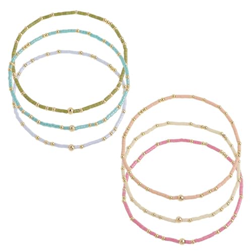Gold Seed Beaded Bracelets Set for Women, Boho Handmade Friendship Stretch Summer Beach Jewelry Gift. - color: 2001F