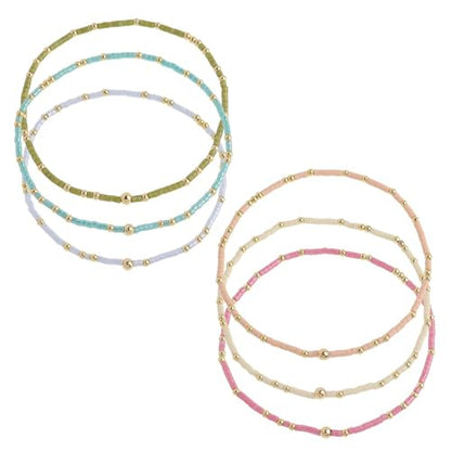 Gold Seed Beaded Bracelets Set for Women, Boho Handmade Friendship Stretch Summer Beach Jewelry Gift. - color: 2001F