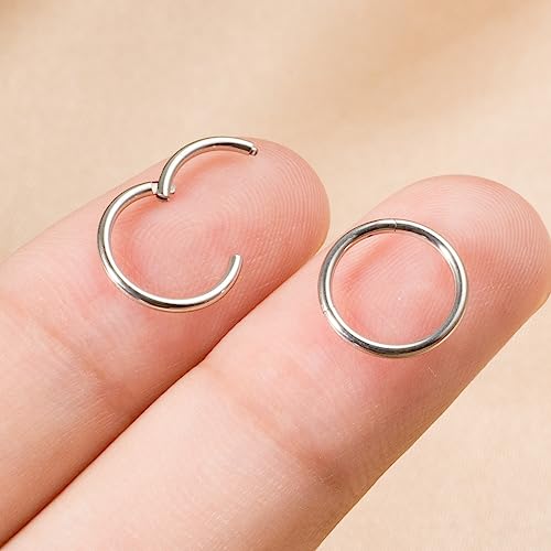 Small Gold Hoop Earrings, Lightweight 14K Gold Plated Huggie Hoop Earrings for Cartilage Helix Tragus, Hypoallergenic Earrings for Women Men, Tiny Thin Hoops Surgical Steel Endless Hoops Earrings 6-10 mm - color: 8mm Hoop Silver-18g