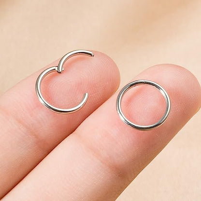 Small Gold Hoop Earrings, Lightweight 14K Gold Plated Huggie Hoop Earrings for Cartilage Helix Tragus, Hypoallergenic Earrings for Women Men, Tiny Thin Hoops Surgical Steel Endless Hoops Earrings 6-10 mm - color: 8mm Hoop Silver-18g