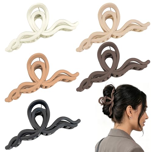 Large Wave Claw Clips for Thick Hair, 5-Pack 5.5“ Non-Slip Matte Hair Clips for Women, Big Hair Clips for Thick Hair (Ombré) - color: Ombré