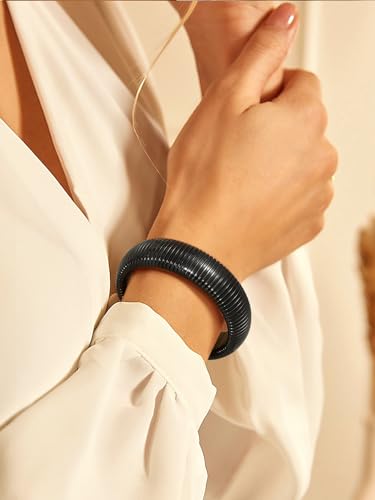 KeyStyle Bangle Bracelets For Women, Stainless Steel Stretch Bracelet Wide | 14K Gold/Rose Gold/Black/Silver Plated Flexible Wide Twisted Link Chain Wristband Jewelry, 10Mm, 16Mm, 20Mm - color: 20mm -Black