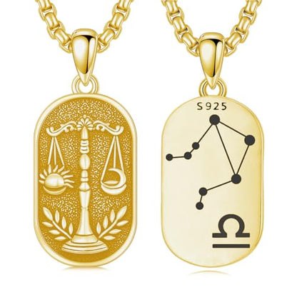 SIMONLY Zodiac Necklace 925 Sterling Silver Constellation Necklace Zodiac Sign Necklaces Horoscope Jewelry Christmas Birthday Astrology Gifts for Women Men Unisex - style: Libra-Gold