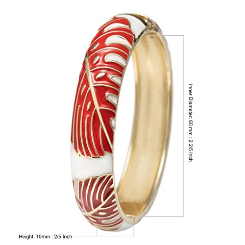 Hawaiian Monstera Luau Leaves Hinged Clasp Fashion Enamel Bangle Bracelet - color: Ruby Red