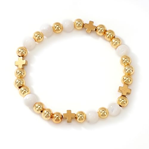 5Pcs Stack Gold Plated Ball Beaded Bracelets Set for Women, Boho Handmade Colorful Glass Pearl Stretch Accessories Jewelry, Summer Beach Daily Wear Holiday Friendship Gift - color: Freshwater Pearl