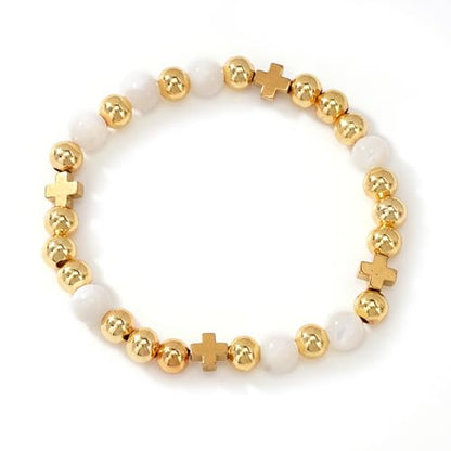 5Pcs Stack Gold Plated Ball Beaded Bracelets Set for Women, Boho Handmade Colorful Glass Pearl Stretch Accessories Jewelry, Summer Beach Daily Wear Holiday Friendship Gift - color: Freshwater Pearl