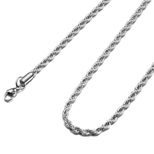 Twist Chain Necklace - Stainless Steel Rope Jewelry for Men & Women - size: 22 Inches, style: 1.5 mm width