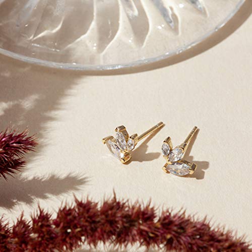 PAVOI 14K Gold Plated Dainty Stud Earrings for Women, CZ Earring Piercing | Hypoallergenic Earrings with 925 Sterling Silver Posts, Bolt, Moon, Star & Flower Celestial Studs with Cubic Zirconia - style: Constellation