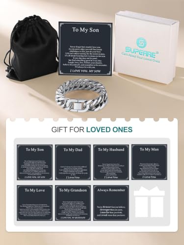 Supcare Unique Anniversary Birthday Valentines Fathers Day Stainless Steel Cuban Link Bracelets for Men Him, To My Man Dad Husband Love Always Remember Wrist Chain Bracelet Jewelry Gifts - color: A-Steel 01 To My Son, size: 7.5 Inches-17mm Width
