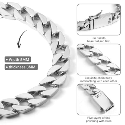 Stainless Steel Mens Cuban Link Chain, Miami Cuban Chain Bracelets for Men, 8mm Wide 7.5 8 8.5 9Inch Hip Hop Mens Bracelets,Gift for Father Husband Son men chain - style: 8mm-Length 7.5 Inches （men's small size）