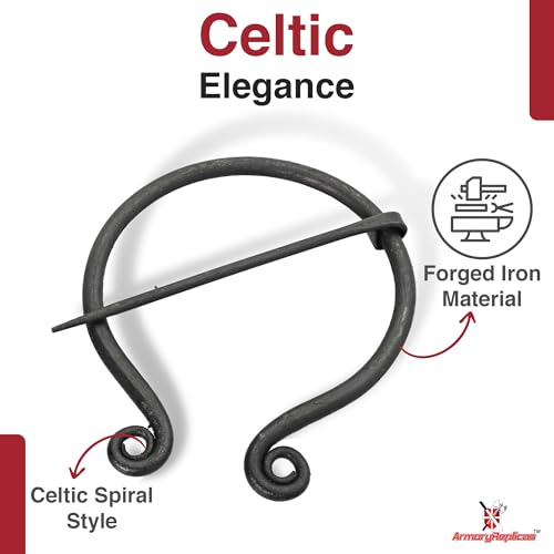 Armory Replicas™ Hand-Forged Viking & Celtic Cloak Pin Brooch – Medieval Fibula for Costumes, Reenactments, Cosplay & Historical Dress Accessories - style: Simple Swirl Ring