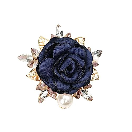 Elegant Rose Flower Brooch Pin for Women Men Wedding Party Gentleman's Essentials Handmade Imitation Crystal Pearl Fabric Flower Lapel Pin Dress Suit Accessories Boutonniere Ideas Gift - color: Blue