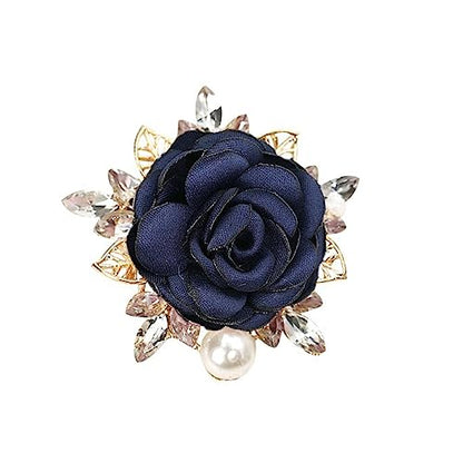 Elegant Rose Flower Brooch Pin for Women Men Wedding Party Gentleman's Essentials Handmade Imitation Crystal Pearl Fabric Flower Lapel Pin Dress Suit Accessories Boutonniere Ideas Gift - color: Blue
