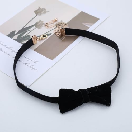 Punk Black Velvet Bow Necklace Black Satin Collar Necklace Bow Tie Choker Necklace Velvet Suede Choker Necklace Jewelry for Women