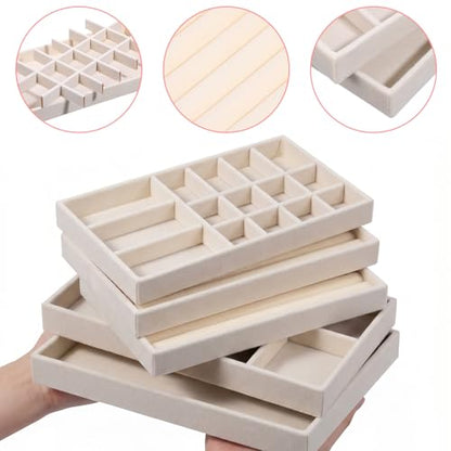10 Pack Velvet Jewelry Trays – Stackable Drawer Organizer Inserts, Beige Jewelry Storage and Display Trays for Necklaces, Rings, Earrings & Bracelets