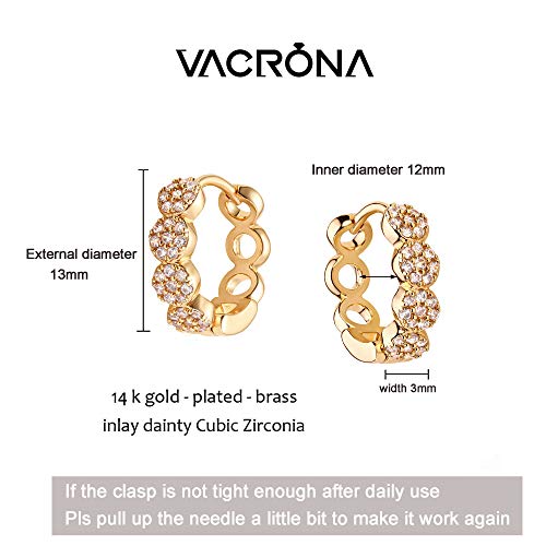 Cubic Zirconia Huggie Earrings 14k Gold Plated Tiny Earrings Small Huggie Hoop Earrings Simple Lightweight Hoops Gift for Women - color: CZ Link Hoop