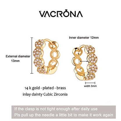 Cubic Zirconia Huggie Earrings 14k Gold Plated Tiny Earrings Small Huggie Hoop Earrings Simple Lightweight Hoops Gift for Women - color: CZ Link Hoop