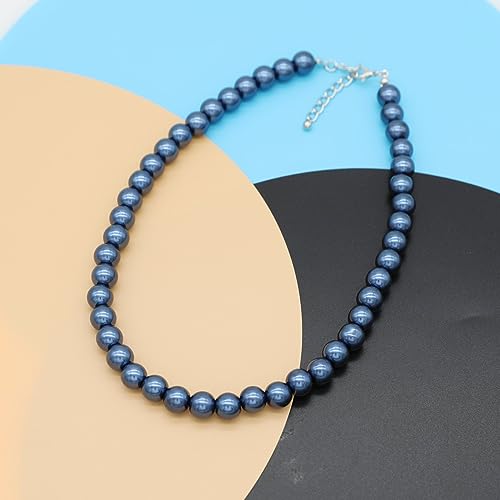 AAA+ Simulated Pearl Strand Necklace Colorful 10mm Pearls Choker Necklaces for Women 1920s Long Costume Jewelry Gift - color: Blue