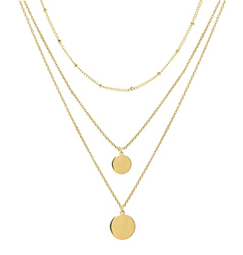 YANCHUN Layered Necklaces for Women Gold Necklace Stack Star Heart Choker Dainty Necklace Love Heart Chain Jewelry Gifts for Women - color: B:Gold Coin Necklace