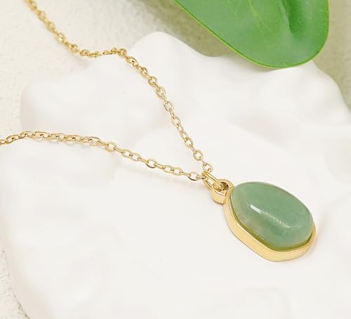 Stone Pendant Necklaces Gemstone Dangle Necklace 18K Gold Plated Teardrop Pendant Necklace for Women - color: Green Gold
