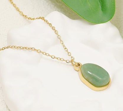 Stone Pendant Necklaces Gemstone Dangle Necklace 18K Gold Plated Teardrop Pendant Necklace for Women - color: Green Gold