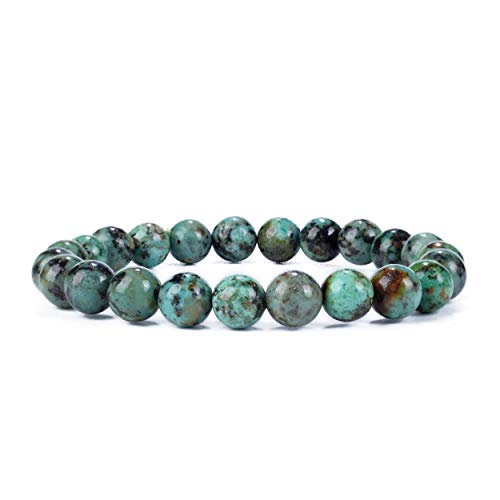 Cherry Tree Collection Tigers Eye Bracelets Plus Over 40 Other Stones – Gemstone Beads for Men & Women, Promotes Protection, Courage, Focus, Balance & Luck – Available in S, M, L with 8mm Round Beads - color: African Turquoise, size: Medium