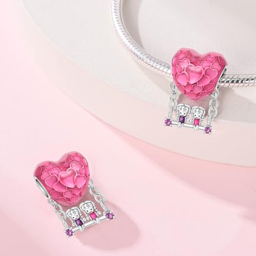 KUNSIR Charms Beads fits Pandora Charm bracelets for Woman 925 Sterling Silver Dangle Pendant Bead Jewelry Beads Gifts Happy Birthday Charms for Women Bracelet&Necklace - style: Sisters Love Swing Beads