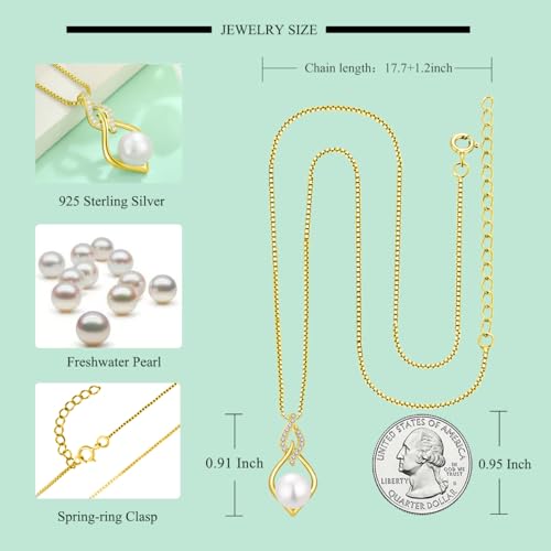 STARCHENIE 925 Sterling Silver Infinity Pearl Necklace for Women | 8mm Freshwater Cultured Pearl，925 Sterling Silver 18"+2" Chain，Christmas Mother's Day Jewelry Gift for Mom, Sister, Friend - color: Gold