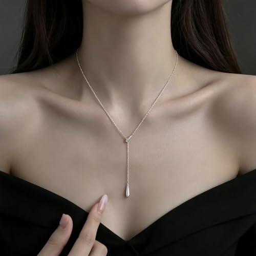 Choistily Gold Lariat Necklace for Women Dainty Long Necklaces Y-Shaped Layered Drop Necklaces Trendy Simple Statement Jewelry for Wedding, Prom, Summer Vacation Gifts - color: Silver