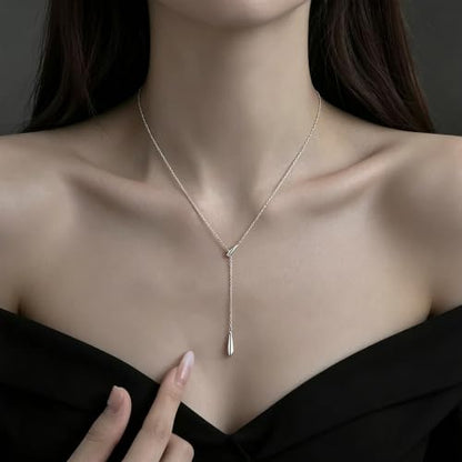Choistily Gold Lariat Necklace for Women Dainty Long Necklaces Y-Shaped Layered Drop Necklaces Trendy Simple Statement Jewelry for Wedding, Prom, Summer Vacation Gifts - color: Silver