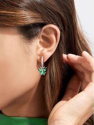Bestyle Gold Butterfly Earrings for Women, Dainty Cute Birthstone Studs Hypoallergenic Jewelry, Great Birthday Gift - style: 05.May(Emerald)-DANGLE