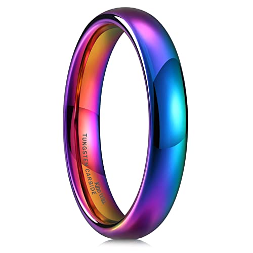 King Will Men's Women's Tungsten Carbide Ring 24k Gold Plated Rose Gold Plated Domed Polished Finish Wedding Band | Gold/Rose Gold, 1.5mm/2mm/4mm/6mm/8mm, Polished, Everyday Wear - color: Rainbow 4mm