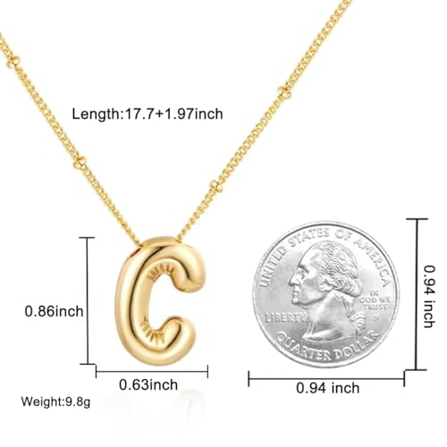 Bubble Letter Necklace for Women, 14k Gold Plated Initial Letter Pendant Necklace Personalized Jewelry A - Z 26 letters - style: Gold-C