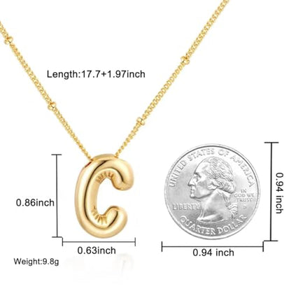 Bubble Letter Necklace for Women, 14k Gold Plated Initial Letter Pendant Necklace Personalized Jewelry A - Z 26 letters - style: Gold-C