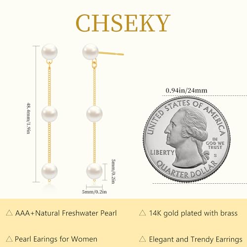 CHESKY Pearl Drop Earrings for Women, 14K Gold Plated Pearl Dangle Earrings | Dainty Pearl Earrings for Women,WaterProof Gold Brides Wedding Earrings,Bridesmaid Bridal Gift,Trendy Women Everyday Jewelry - style: pearls