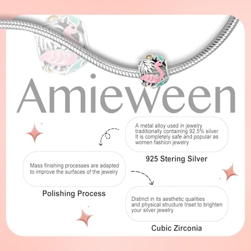 S925 Charms for Bracelets and Necklaces, Gifts for Mothers Nurses Day Graduation, for Girlfriend Family Friend, Bead Pendant, for Pandora, Silver 14K Gold Plated Enamel CZ, DIY Jewelry Making - style: Flamingo Charm