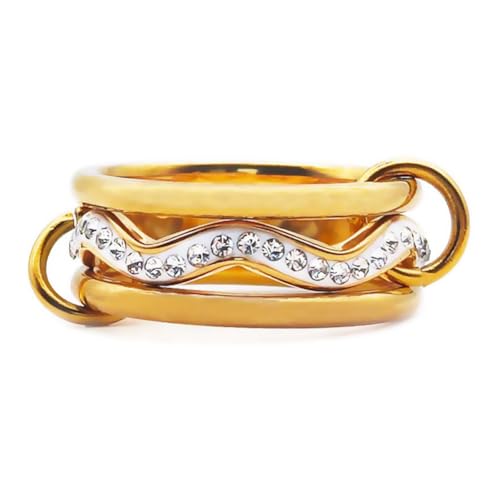 Gold Stackable Rings for Women Non Tarnish, 18k Gold Plated Cubic Zirconia Rings, Silver Multi-Link Connected Knuckle Women Stack Rings Set - color: Gold 2, size: 8