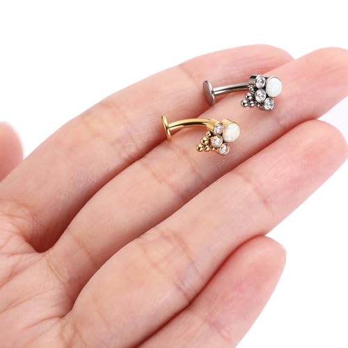 G23 Titanium Belly Jewelry 14G Flat Bottom Floating Belly Button Rings Curved Belly Barbell Navel Ring Belly Piercing 8/10/12/14mm Navel Rings Belly Piercings Jewelry for Women - color: Style3:Gold+White Opal/Clear CZ