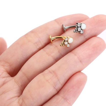 G23 Titanium Belly Jewelry 14G Flat Bottom Floating Belly Button Rings Curved Belly Barbell Navel Ring Belly Piercing 8/10/12/14mm Navel Rings Belly Piercings Jewelry for Women - color: Style3:Gold+White Opal/Clear CZ
