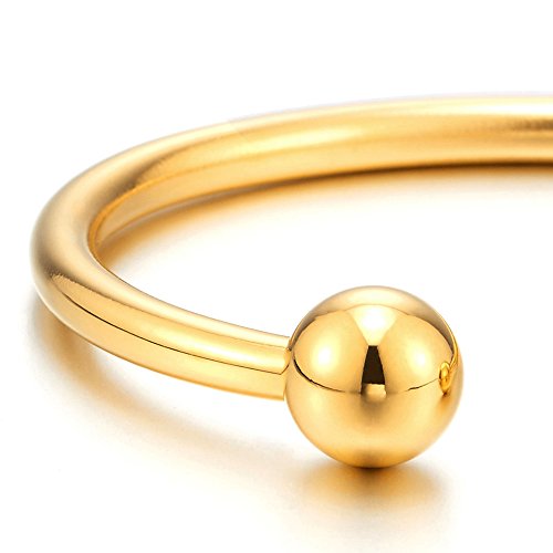 COOLSTEELANDBEYOND Elastic Adjustable Stainless Steel Ball Cuff Bangle Bracelet for Men Women Polished - color: Metal Color:Gold